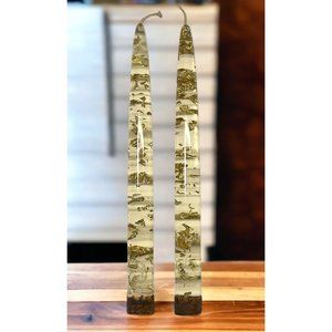 Vintage Acrylic Lucite Taper Candles 8” Clear with Gold Flakes MCM Mid Century